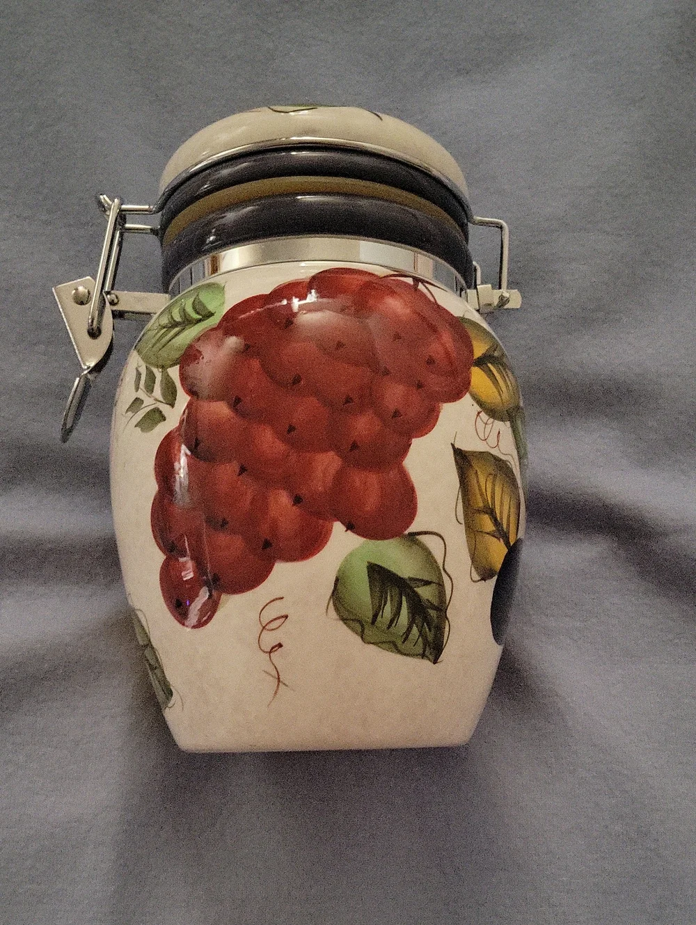 Oneida Hand-Painted Ceramic Canister with Red Grape Motif